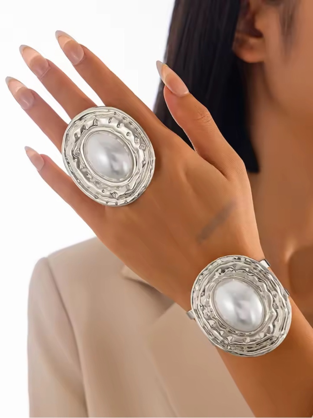 Estate Baroque Pearl Silver Cuff Set
